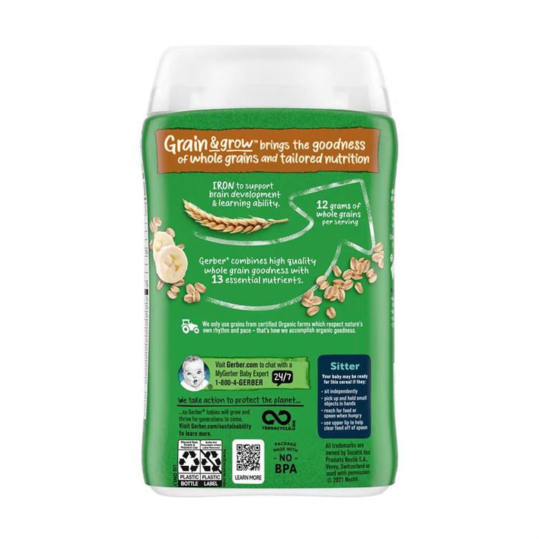 Buy Gerber Grain & Grow Organic Cereal with Oatmeal & Banana for Babies - 227gms Online in India at uyyaala.com