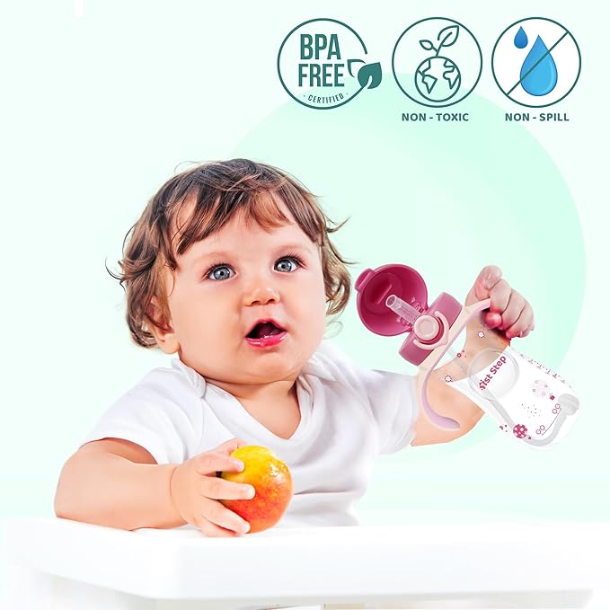 1st Step Silicone Straw Sipper with dual Handle for Baby - 330ml, Pink