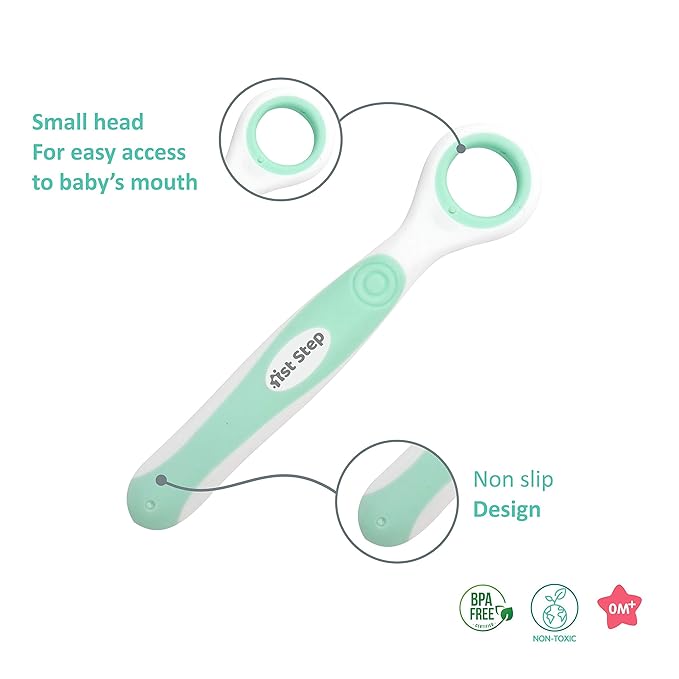 1st Step Tongue Cleaner with Round head for Baby - Ocean Green