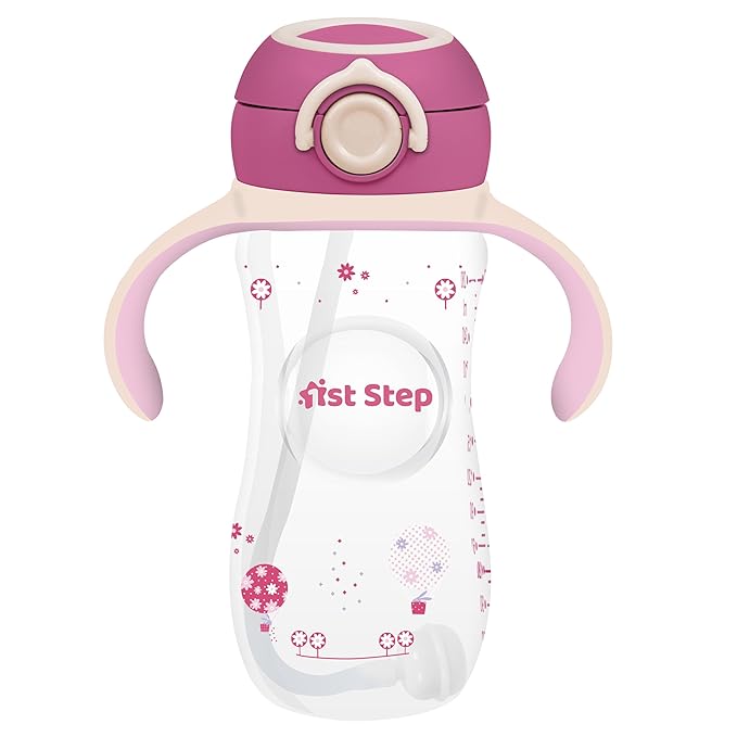 1st Step Silicone Straw Sipper with dual Handle for Baby - 330ml, Pink