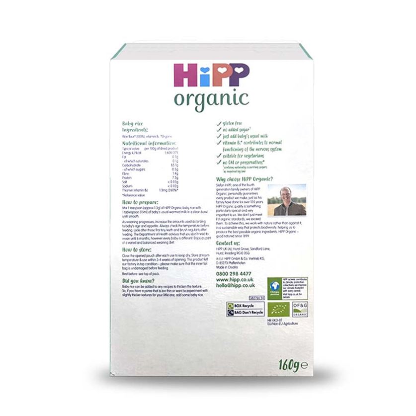 Hipp Organic 100% Baby Rice - 160gms, 4+m