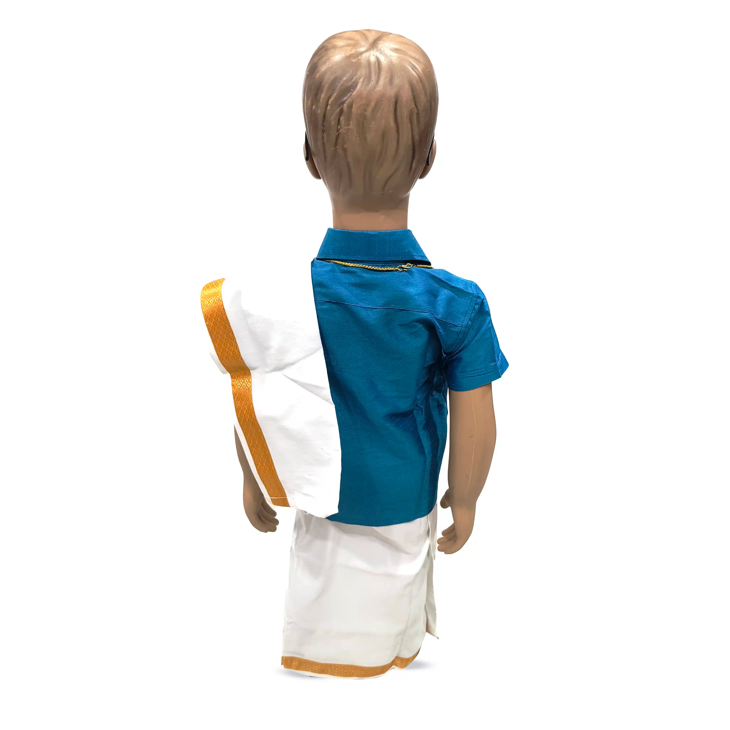 Readymade Silk Shirt with Kanduva and Cotton Dhoti - Multicolor