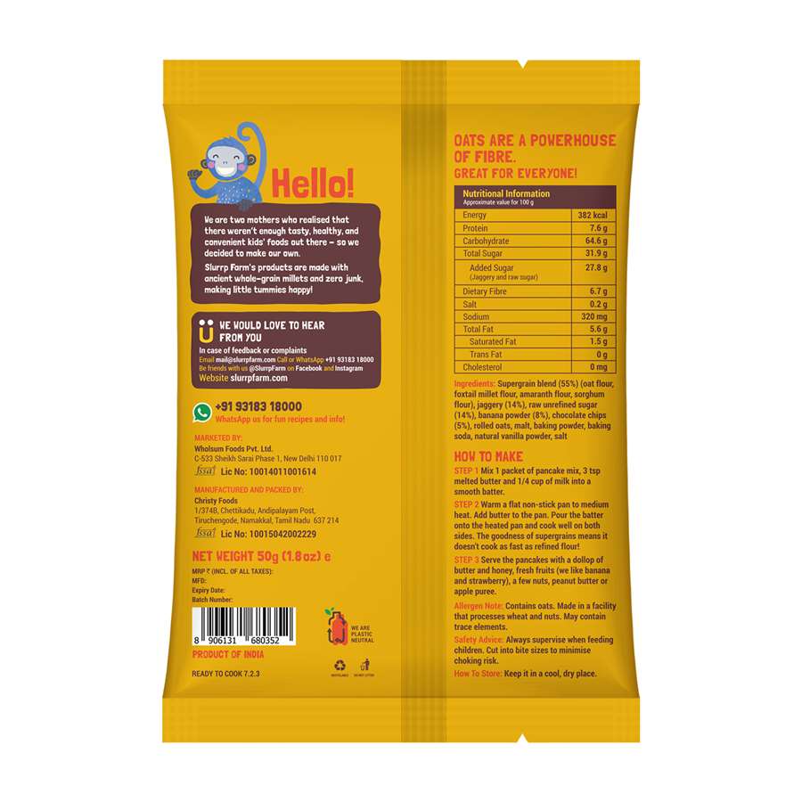 Buy Slurrp Farm Millet Pancake Mix with Banana Choco-Chip for Small Children - 150gms Online in India at uyyaala.com