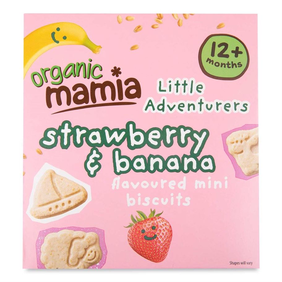 Buy Organic Mamia Strawberry & Banana Flavored Mini Biscuits for Babies Online in India at uyyaala.com