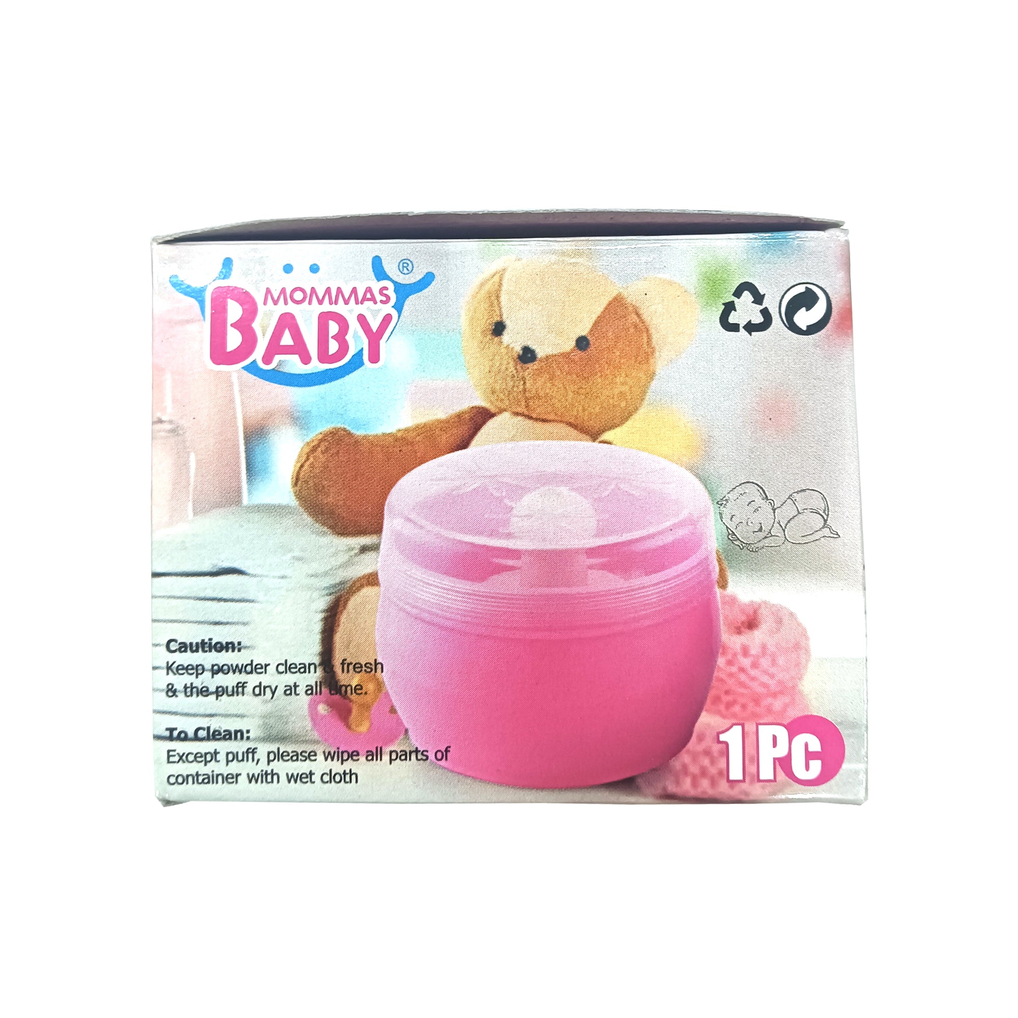 Mommas Baby Powder Box with Puff for Baby - Pink