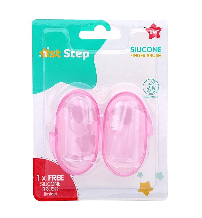 1st Step Silicone Finger Toothbrush for Baby with Storage Case - Pink
