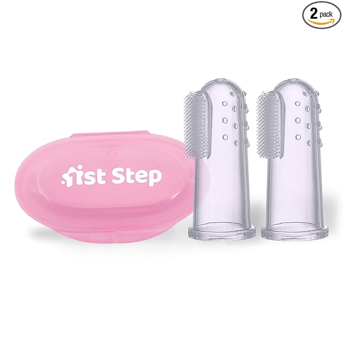 1st Step Silicone Finger Toothbrush for Baby with Storage Case - Pink