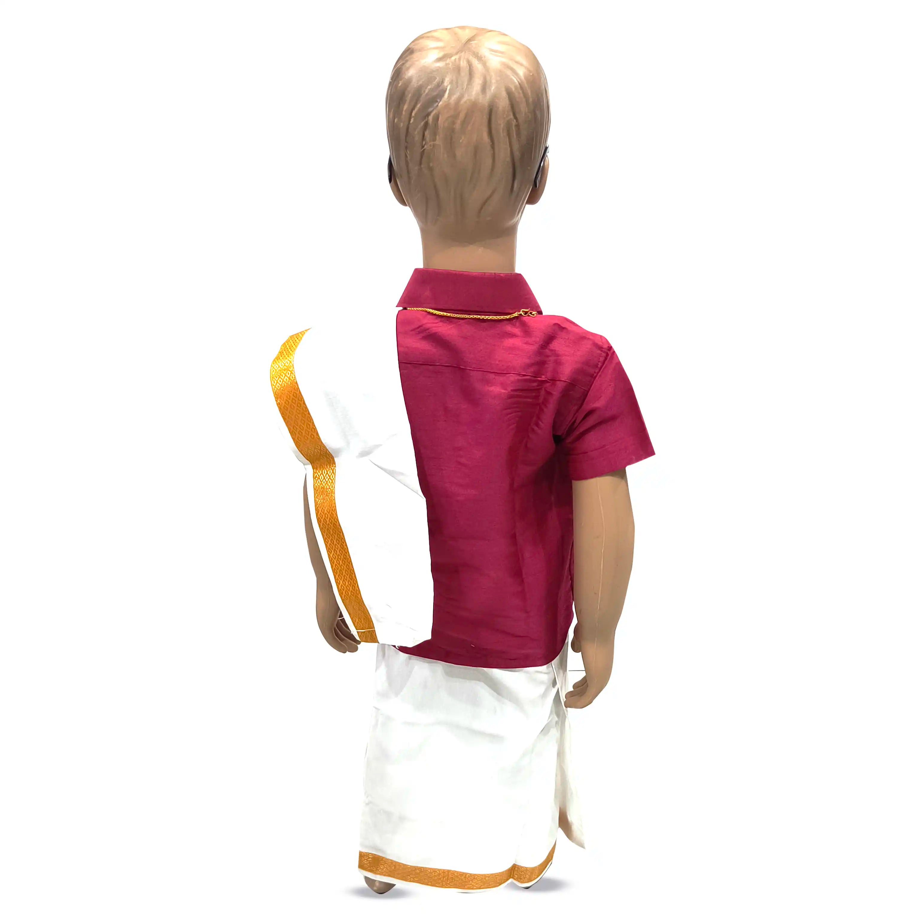 Readymade Silk Shirt with Kanduva and Cotton Dhoti - Multicolor