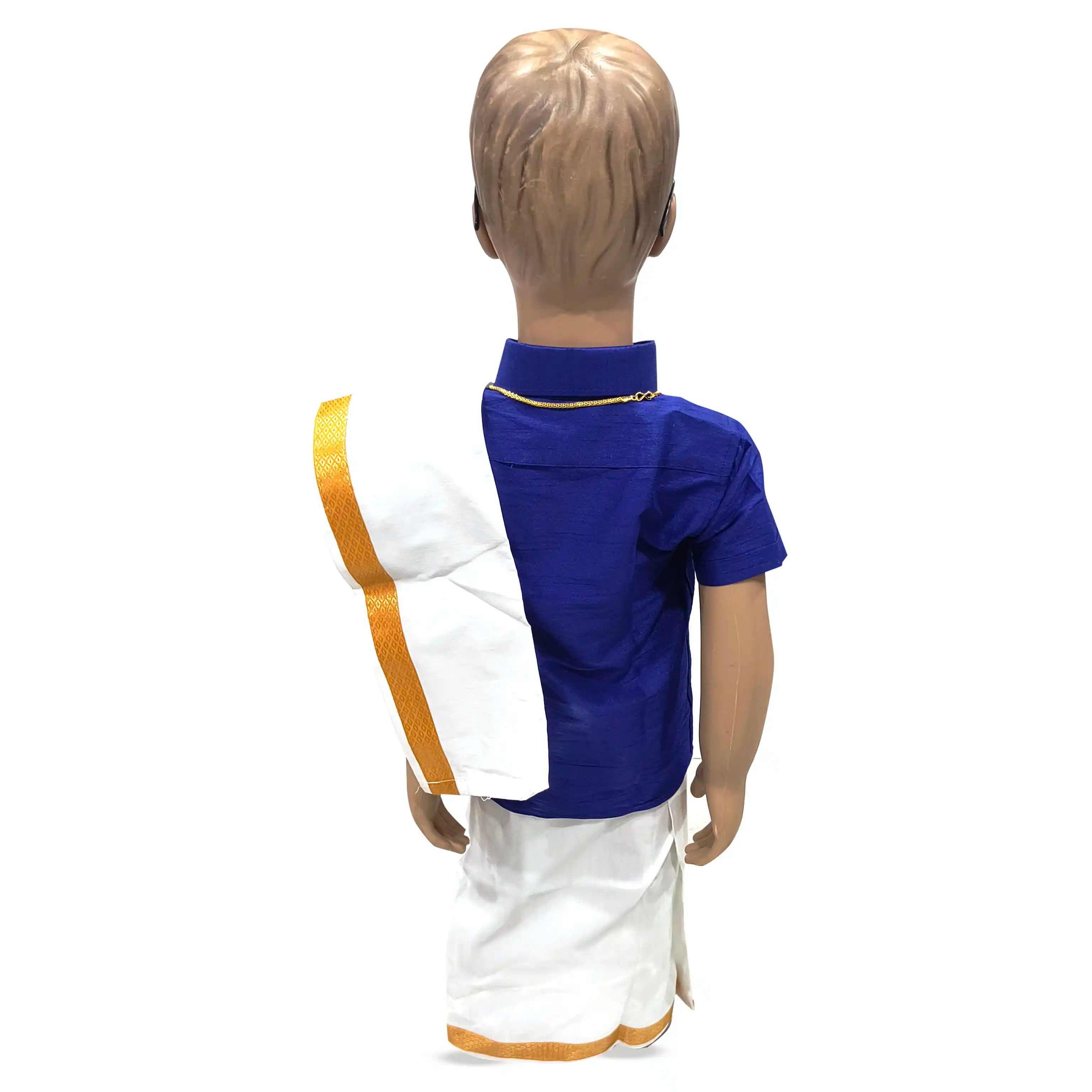 Readymade Silk Shirt with Kanduva and Cotton Dhoti - Multicolor