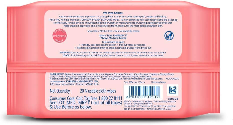 Buy Johnson's Wet Wipes for Baby - 20pcs Online in India at uyyaala.com