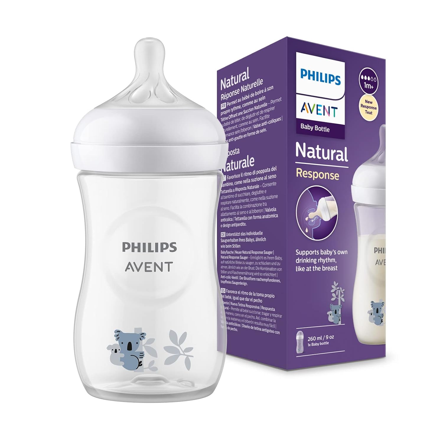 Philips Avent Baby Milk Feeding Bottle with Natural Response Teat 260ml, 1+m