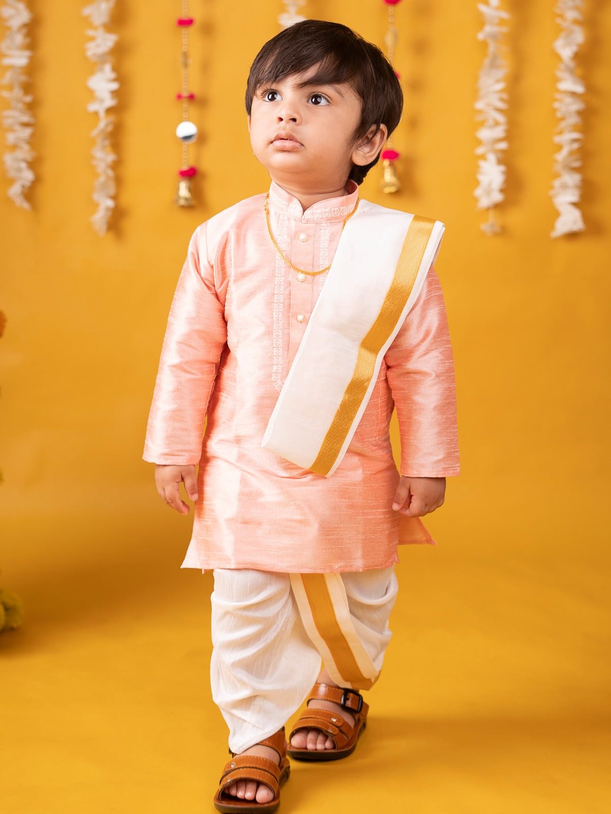 Pattu Silk Kurta, Pajama Dhoti with embroidery Collar for Baby Boy