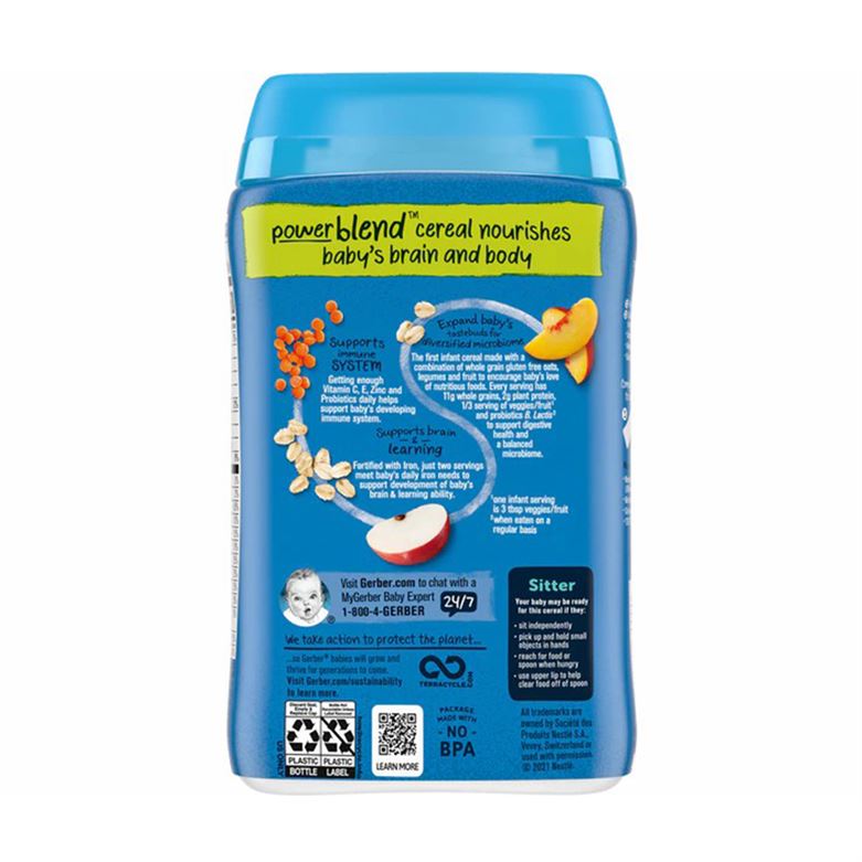 Gerber Power Blend Cereal,Probiotic Oatmeal,Lentil Peach & Apple-227g,Supported sitter 2nd Foods