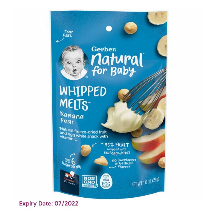 GERBER Whipped Melts - Banana & Pear naturally Flavored Snack for Babies - 28g, 10 months +