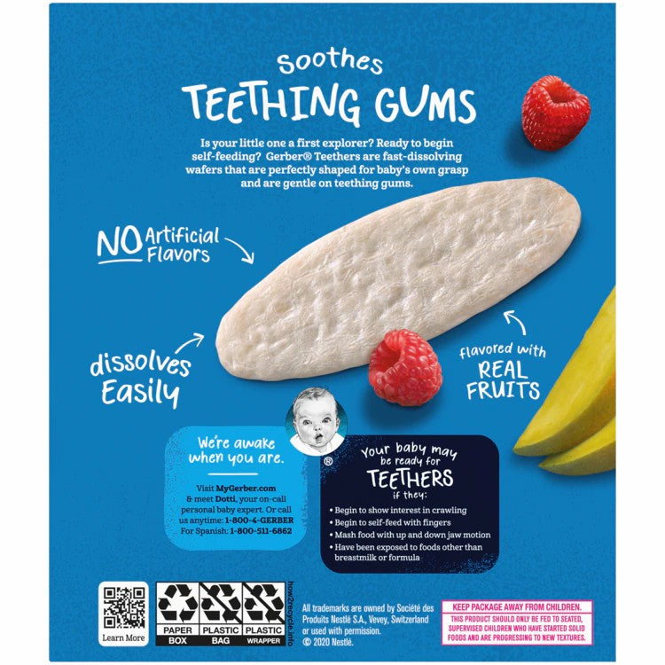 GERBER Gentle teething wafers for babies, Mango Raspberry - 48g, 7 months +