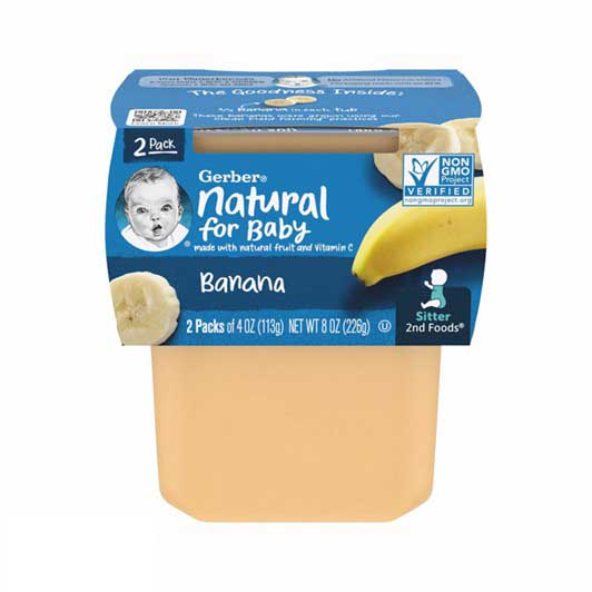 GERBER Puree 2nd Foods Banana Flavored Snack For Babies, 2 Pack (113g each) - Sitter
