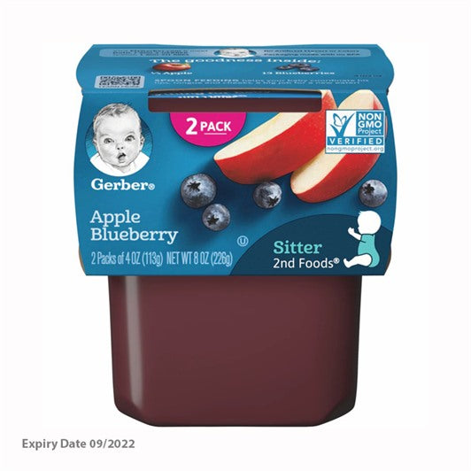 GERBER Puree 2nd Foods Apple Blueberry Flavored Snack For Babies, 2 Pack (113g each) - Sitter