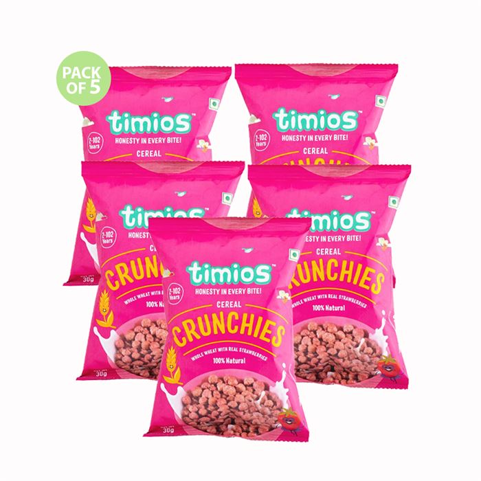 Timios Crunchies Breakfast Cereals 100% Natural & Healthy Food - Pack of 5, Each 30g, 2years+
