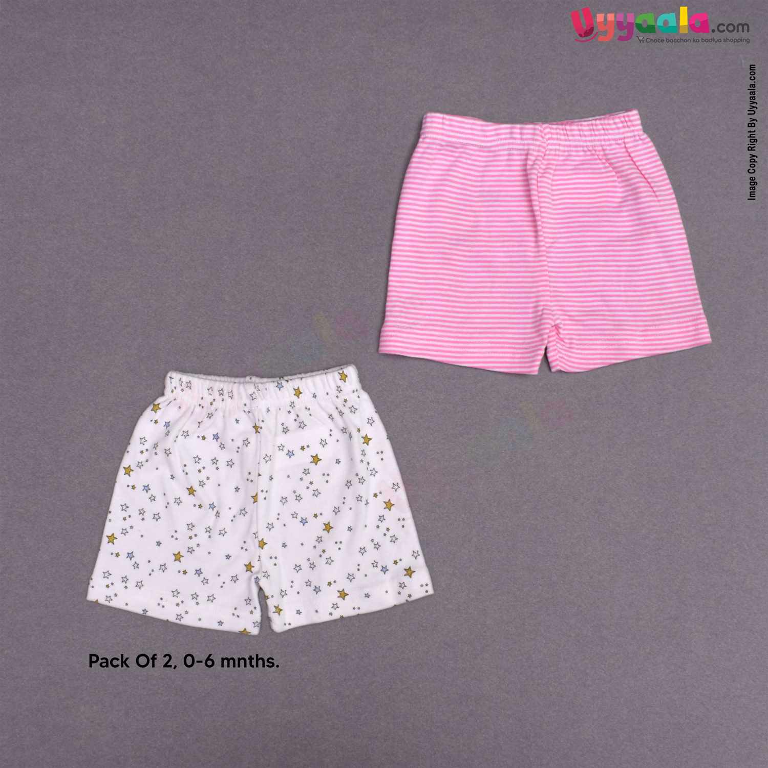 Precious One Shorts 100% Soft Hosiery Cotton Pack of 2 - Pink & Cream (0-6M)