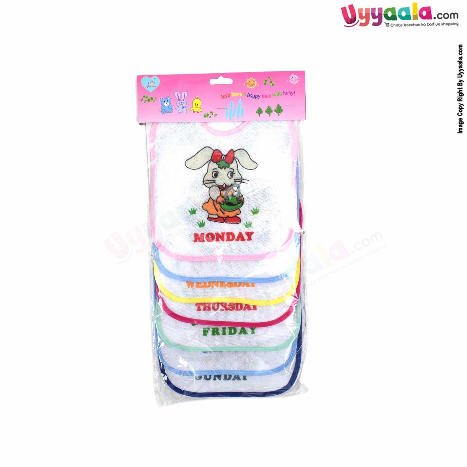 Baby Bib Terry Cotton, Newborn Top Tieing Model, Multiple Print, Pack of 7, Size (21*18 cm) - Multicolor