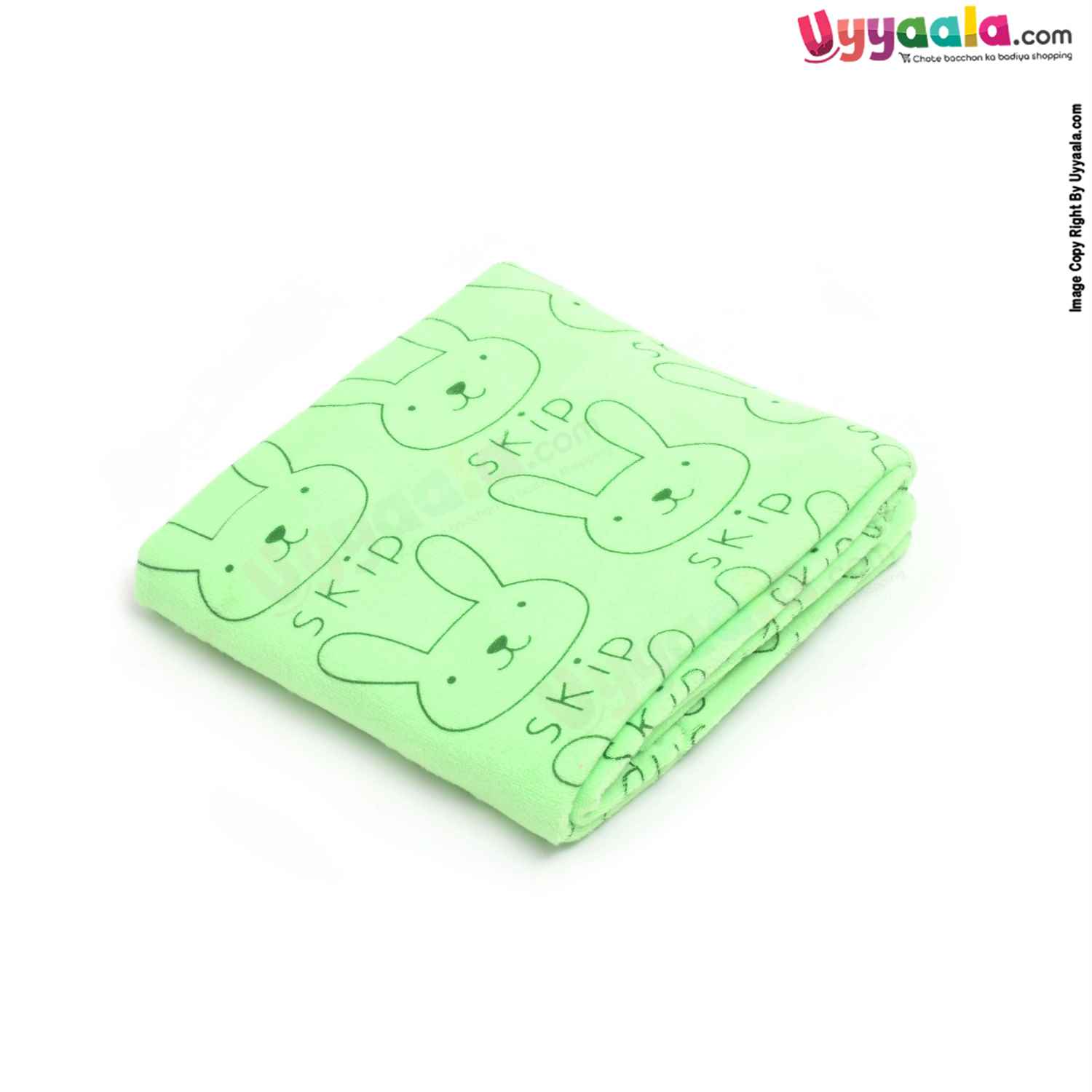 Soft Terry Bath Towel Premium with Rabbit Print for Babies 0-36m Age, Size (143*75cm)- Green