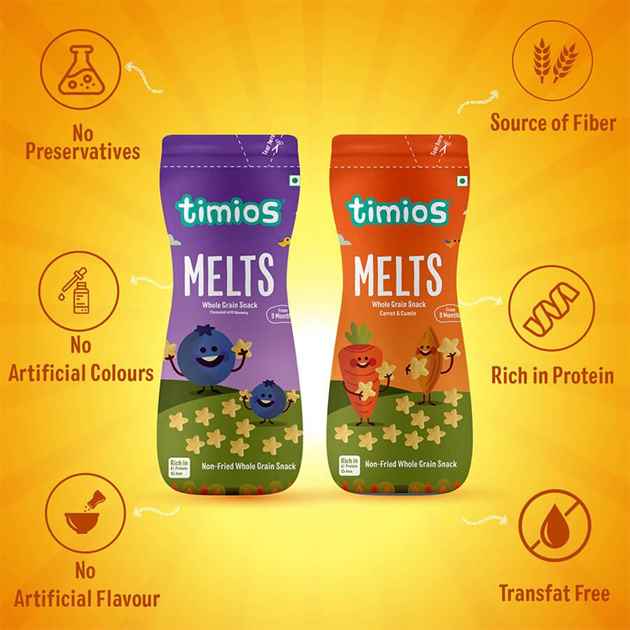Buy Timios Melts - Carrot, Cumin & Blueberry flavored Puff Snacks - Pack of 2 Online in India at uyyaala.com