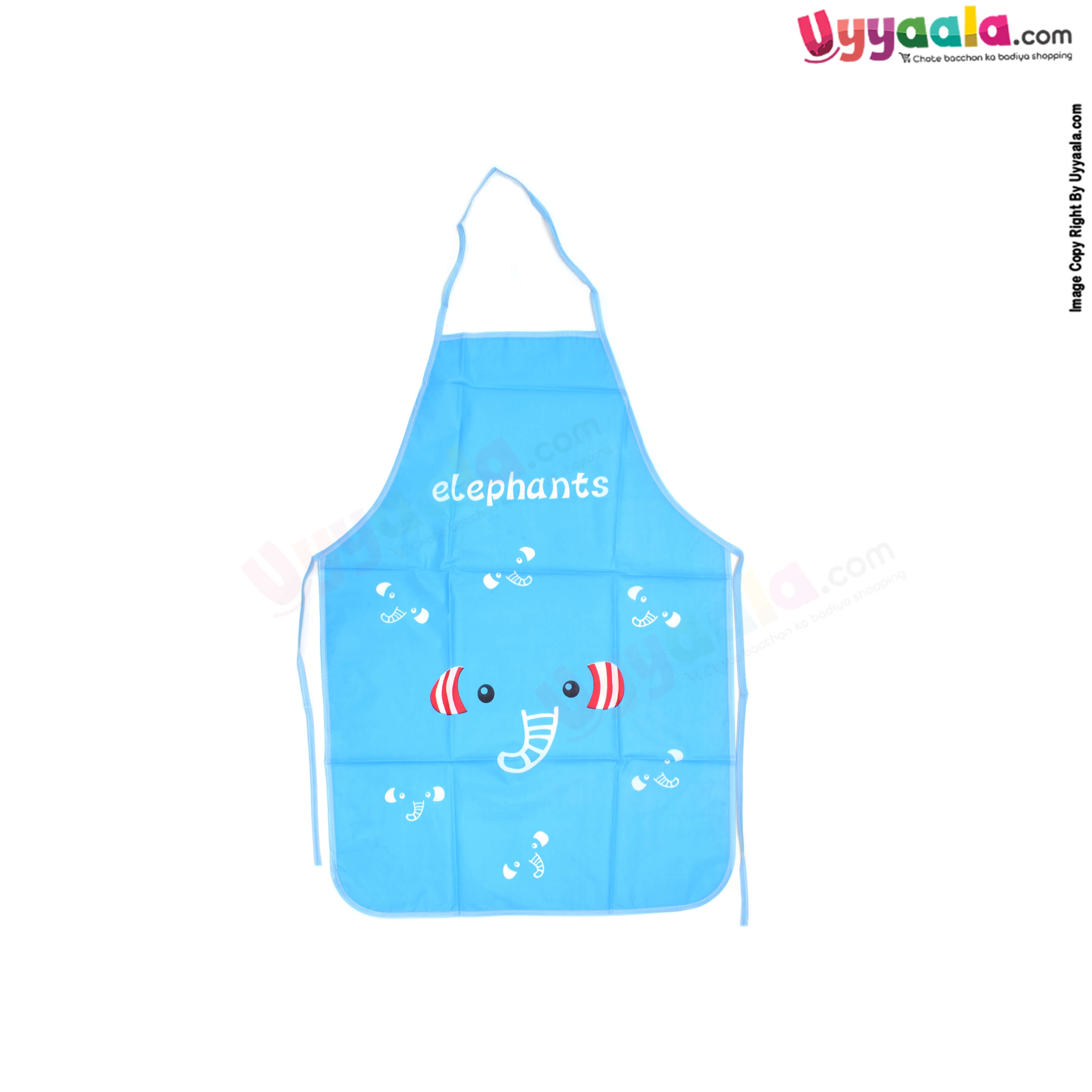Anya Baby Feeding Bib Tying Model PVC with Elephant Print for 6m- 2y Age, Size (47*68cm)- Blue