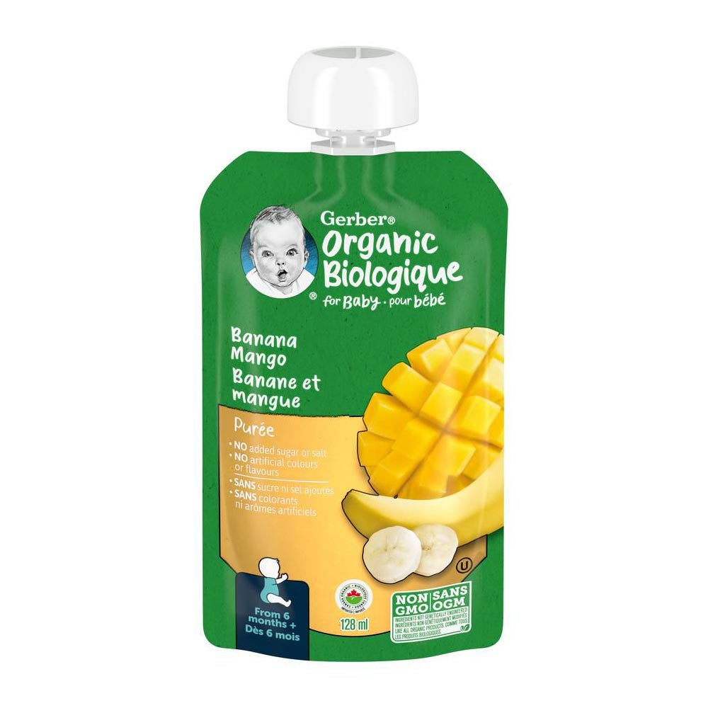 Gerber Organic Biologique Puree for Babies, Banana Mango - 128ml, 6 Months +