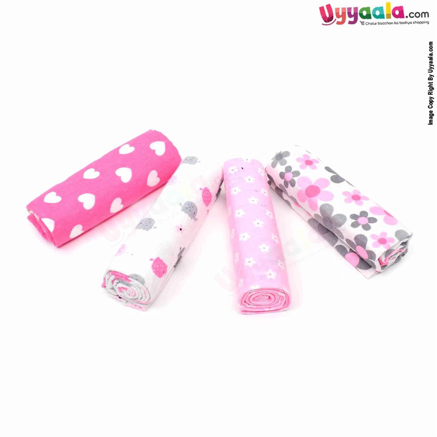 KOLACO Baby Soft Bath Towel Pack of 4 with Print 0+m Age, Size (74*73) - MultiColor