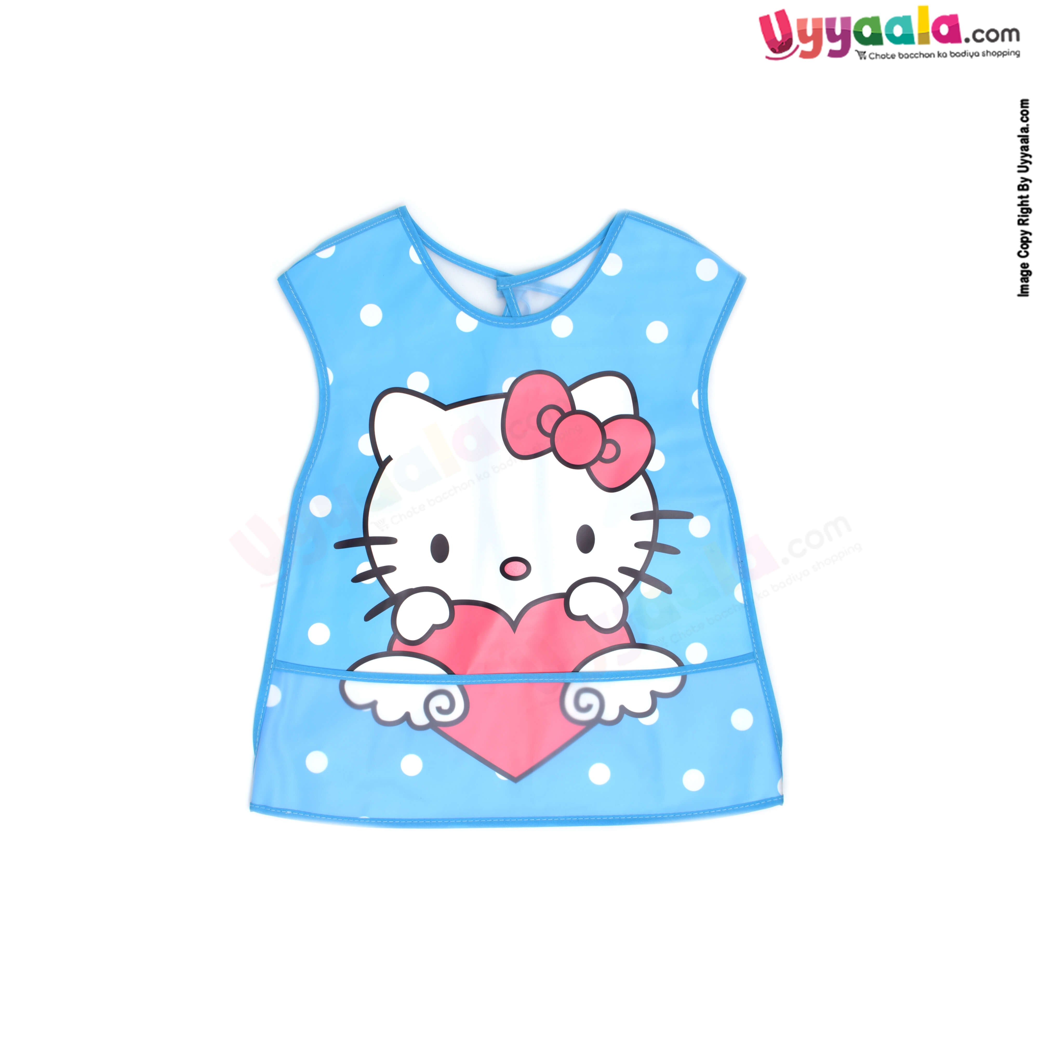 Baby Feeding Bib Tying Pocket Model PVC Hello Kitty Print for 1 - 2Y Age, Size(37*32cm)