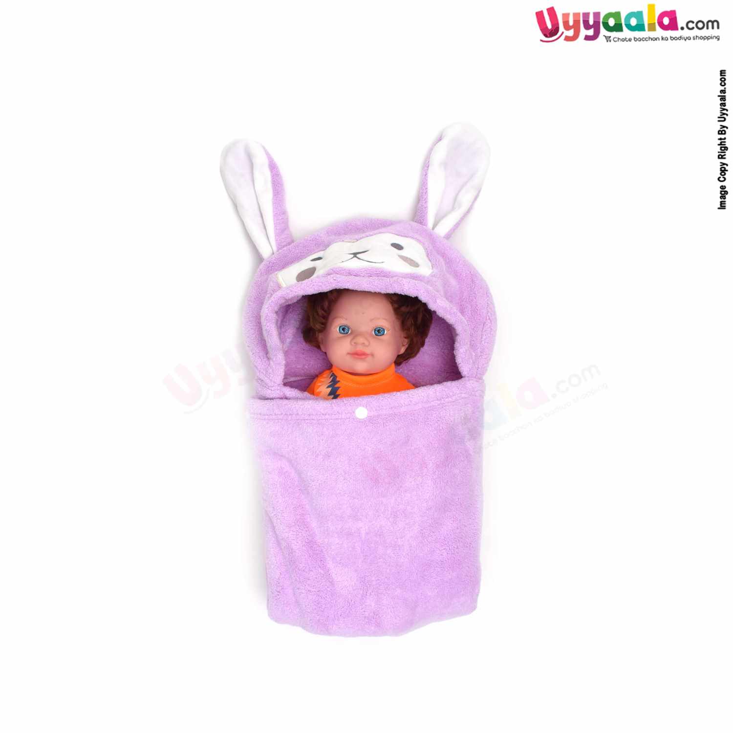 Hooded Fur Blanket with Cartoon Character for Babies, 0-36m - Purple
