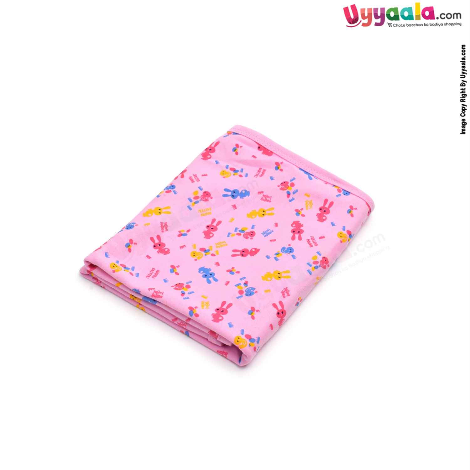Hosiery Cotton Hooded Towel for Babies with Animal Print 0-12m Age, Size (86*72cm)- Pink