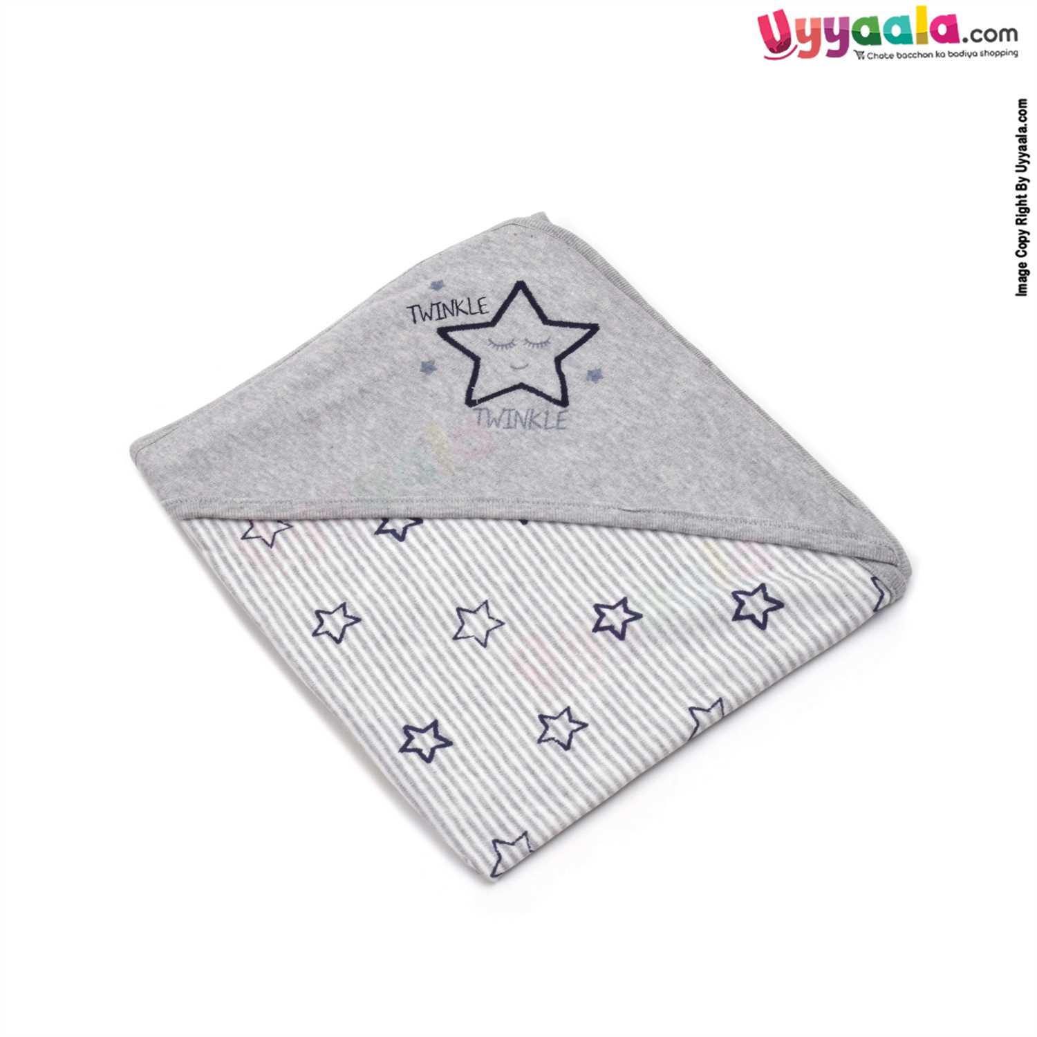 PRECIOUS ONE Baby Hooded Towel Premium 100% Cotton Hosiery with Star Print 0+m Age, Size (100*72) Grey