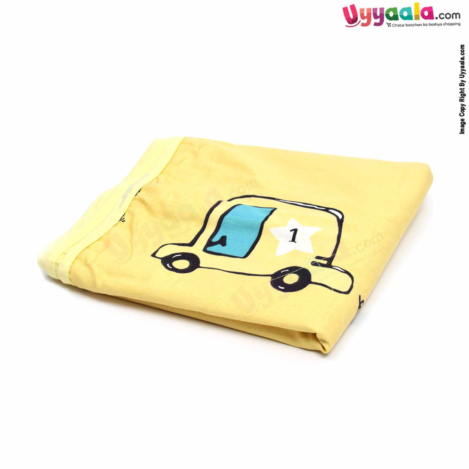 Double Layered Cotton Blanket with Car Print for Babies 0-24m Age, Size (110*83cm)- Yellow