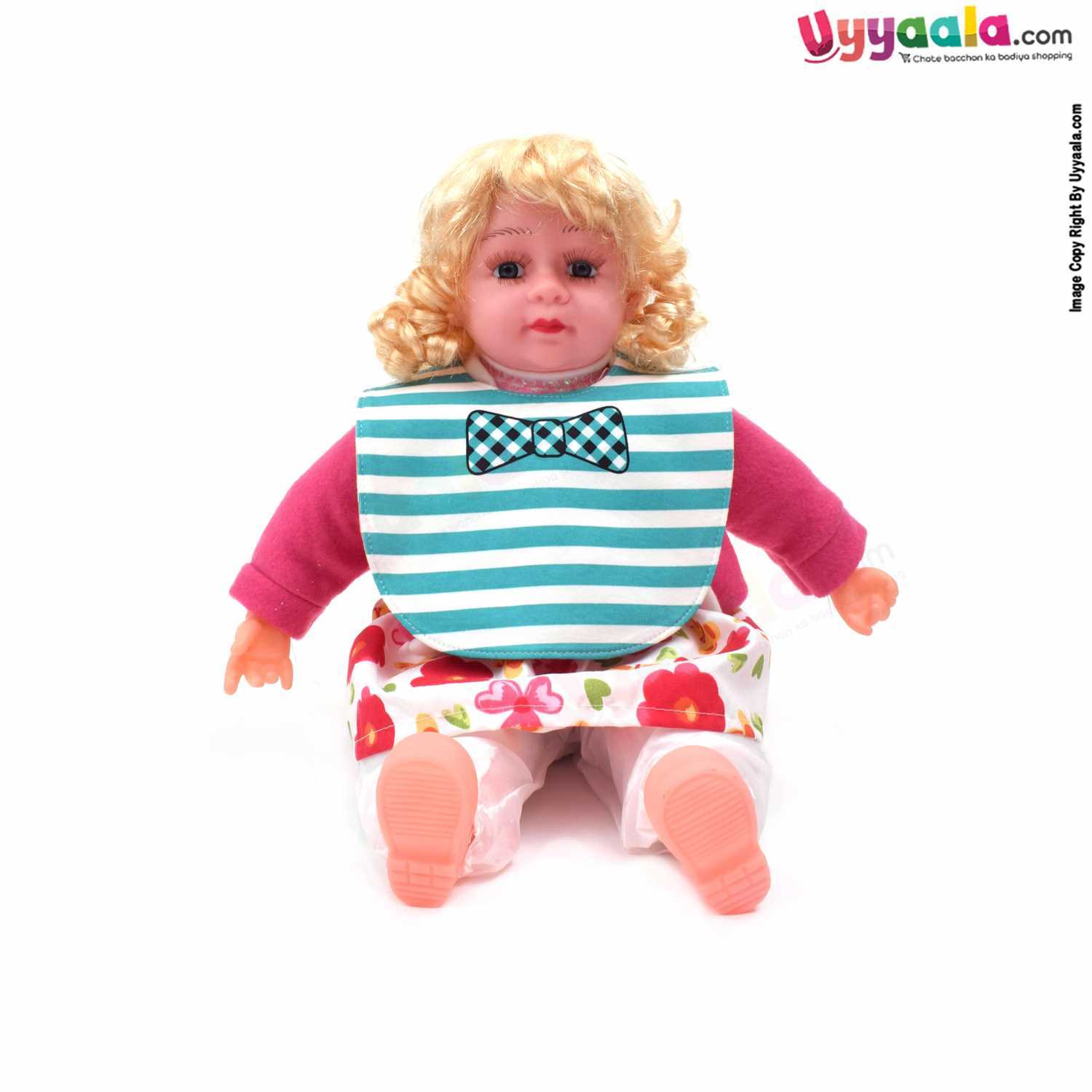 Baby Bib Soft Hosiery Cotton 2 in 1 Usable with Stripes & White Dots Print for Newborn, Size (29.5*20cm) - Light Green & Orange