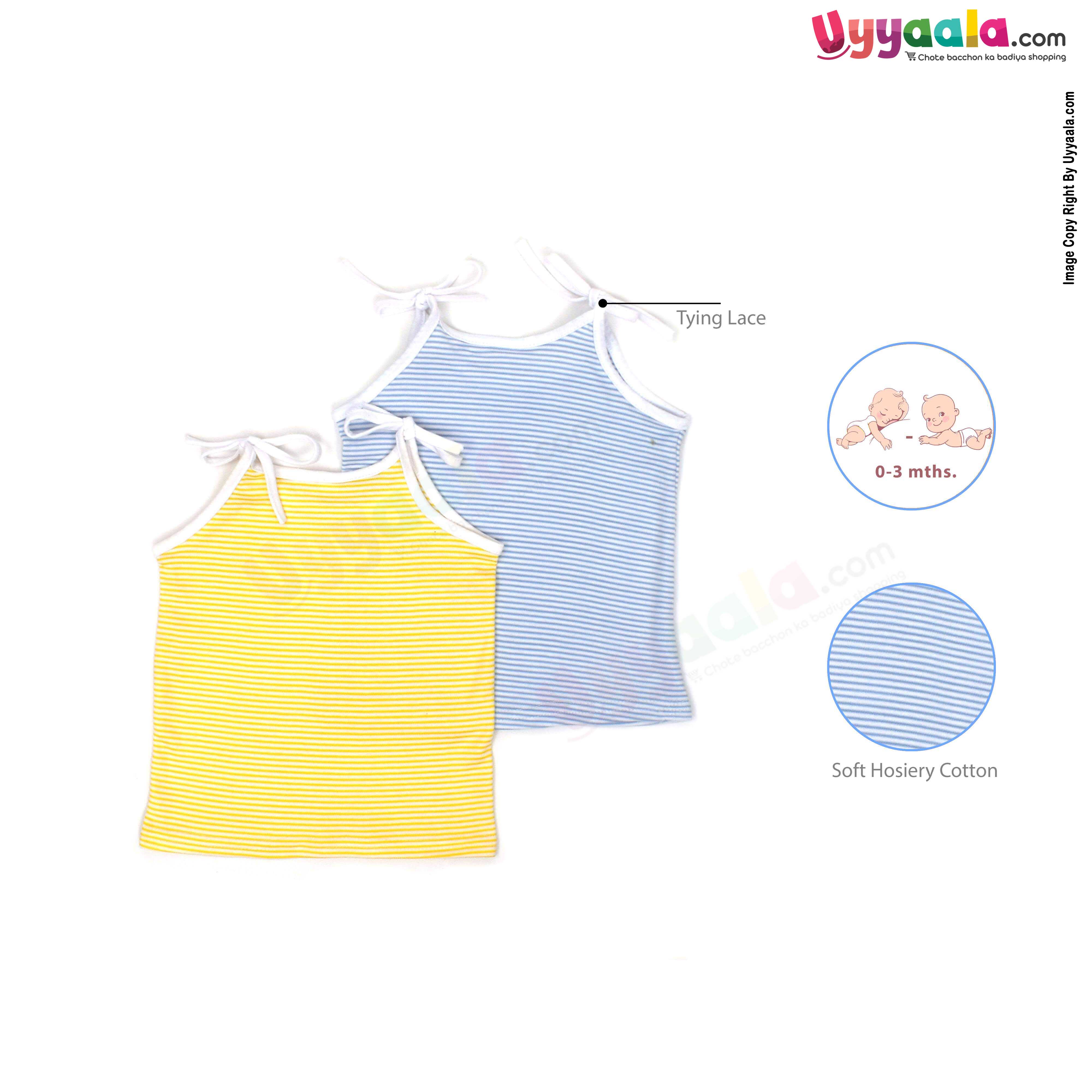 SNUG UP Sleeveless Baby Jabla Set, Top Opening Tie knot Lace Model, Premium Quality Cotton Baby Wear, Stripes Print, (0-3M), 2Pack - Blue & Yellow