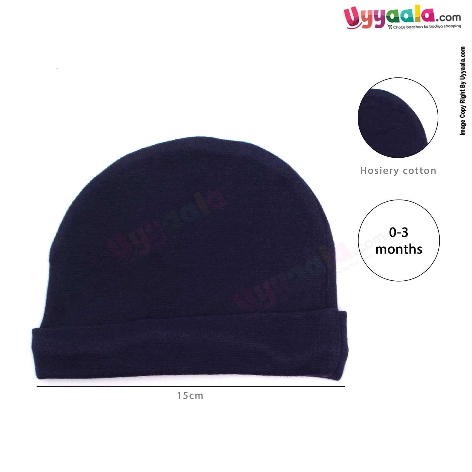 Round Soft Hosiery Cotton Caps for Babies Pack of 2, 0-3 m Age - Pink & Navy Blue