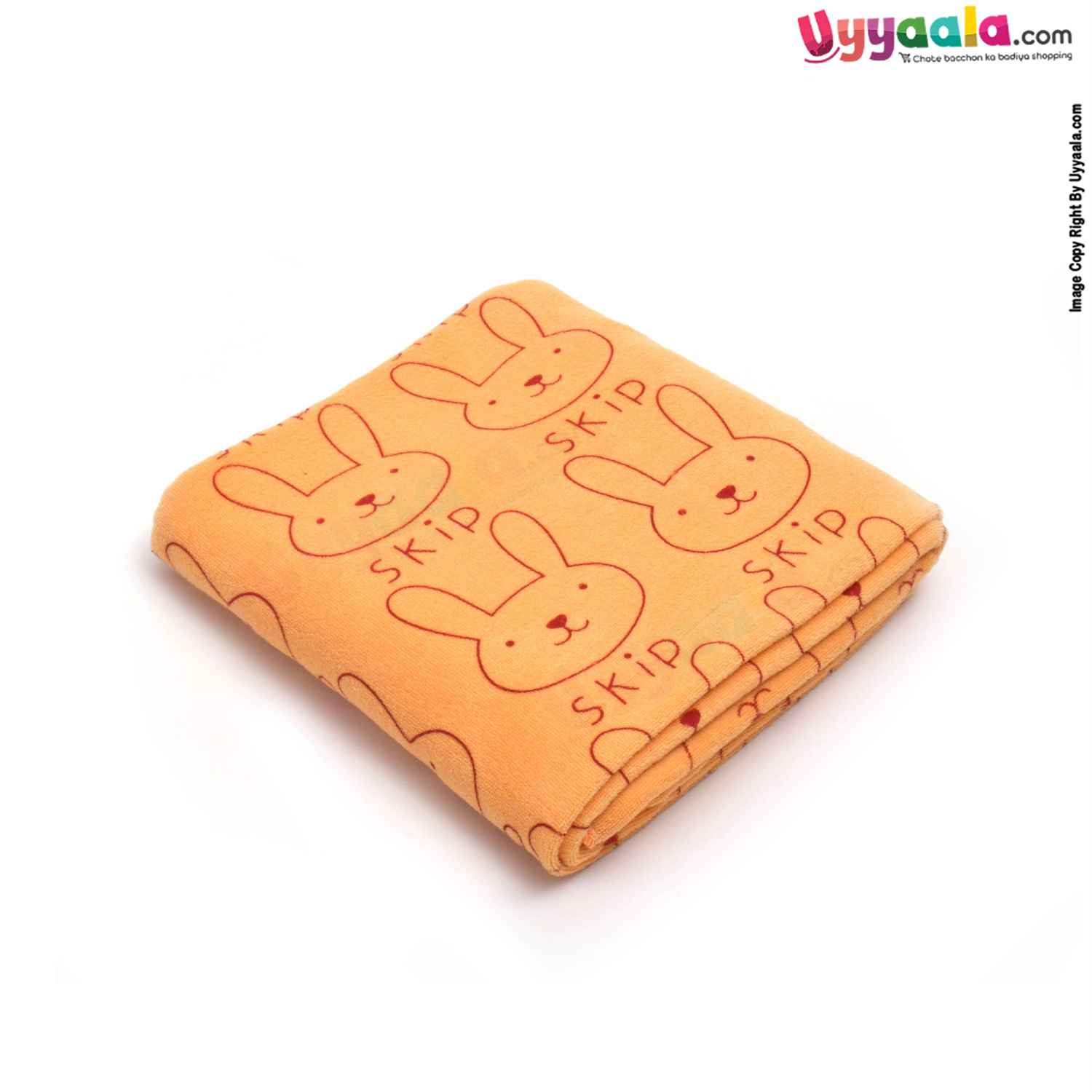 Soft Terry Bath Towel Premium with Rabbit Print for Babies 0-36m Age, Size (143*75cm)- Orange