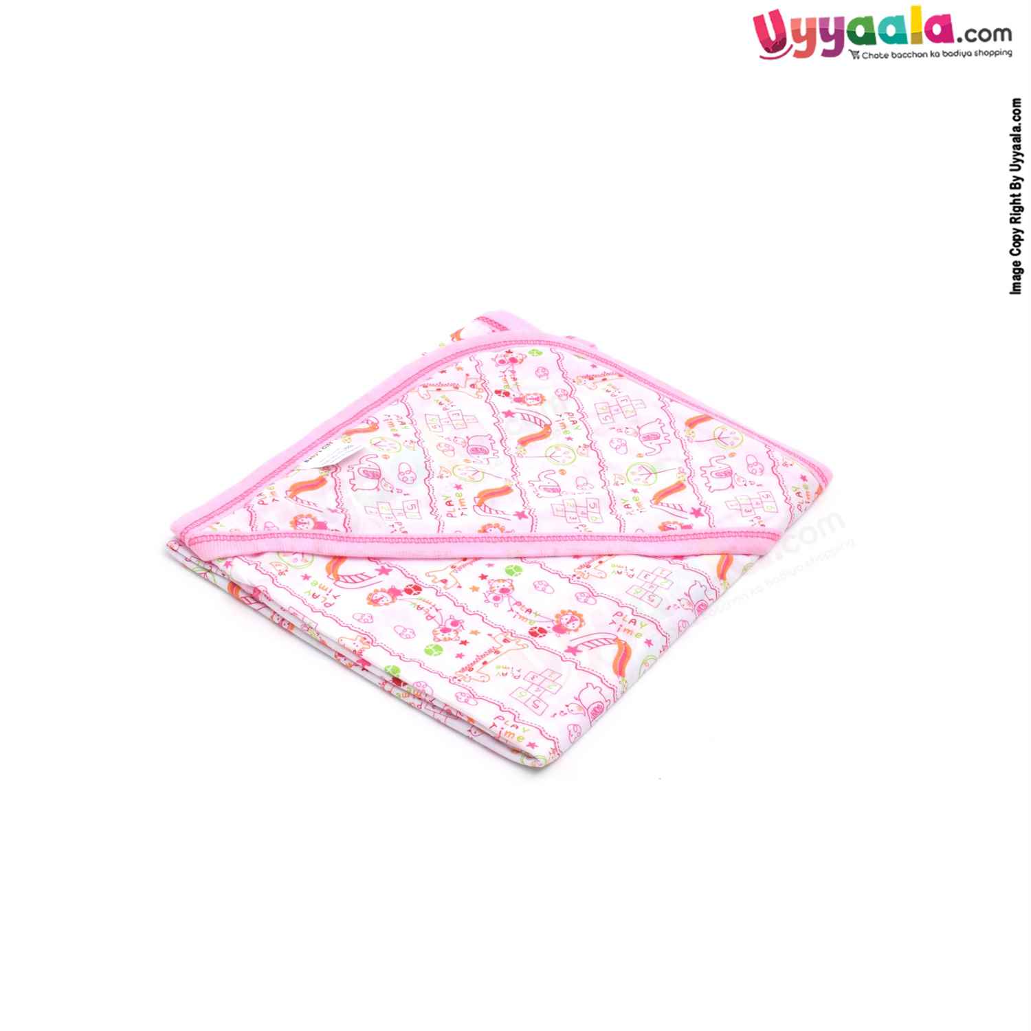 BABYS GIFT Cotton Hosiery Hooded Towel for Babies with Animals Print 1pc 0+m Age, Size (77*76cm)