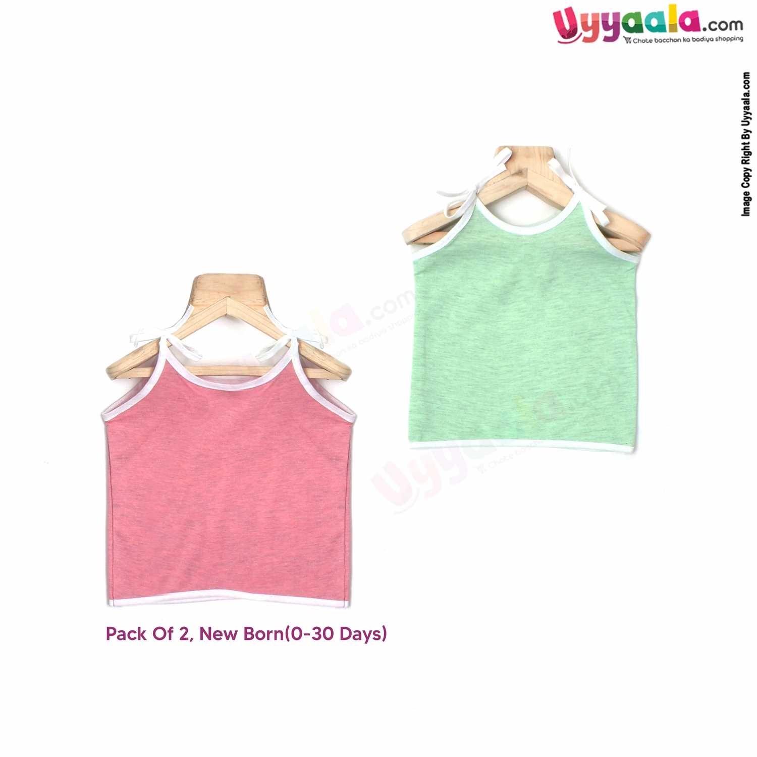 SNUG UP Sleeveless Baby Jabla Set, Top Opening Tie knot Lace Model, Premium Quality Cotton Baby Wear, (0-30 Days), 2Pack - Pink & Green