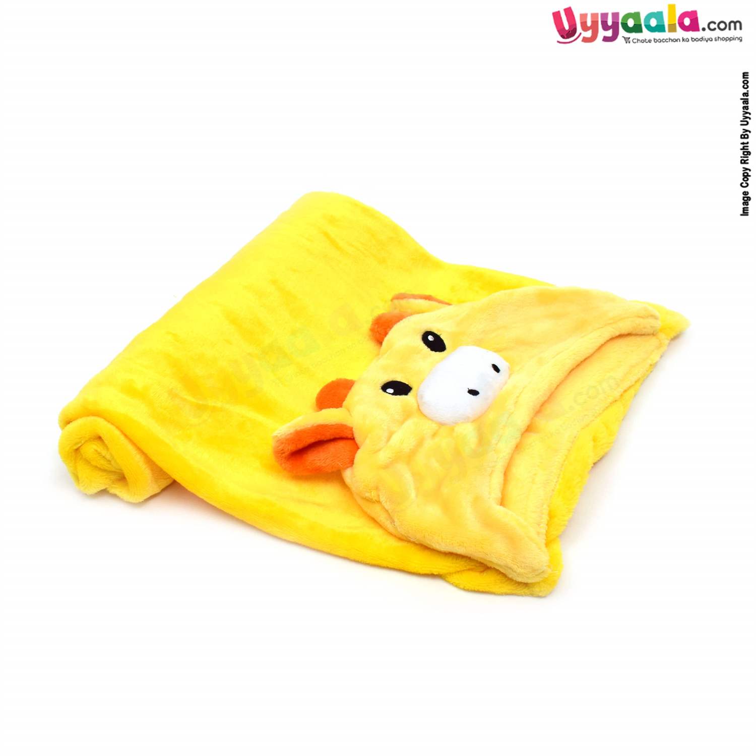 Hooded Coral Fur Blanket with Cow Character, 0-24m - Yellow