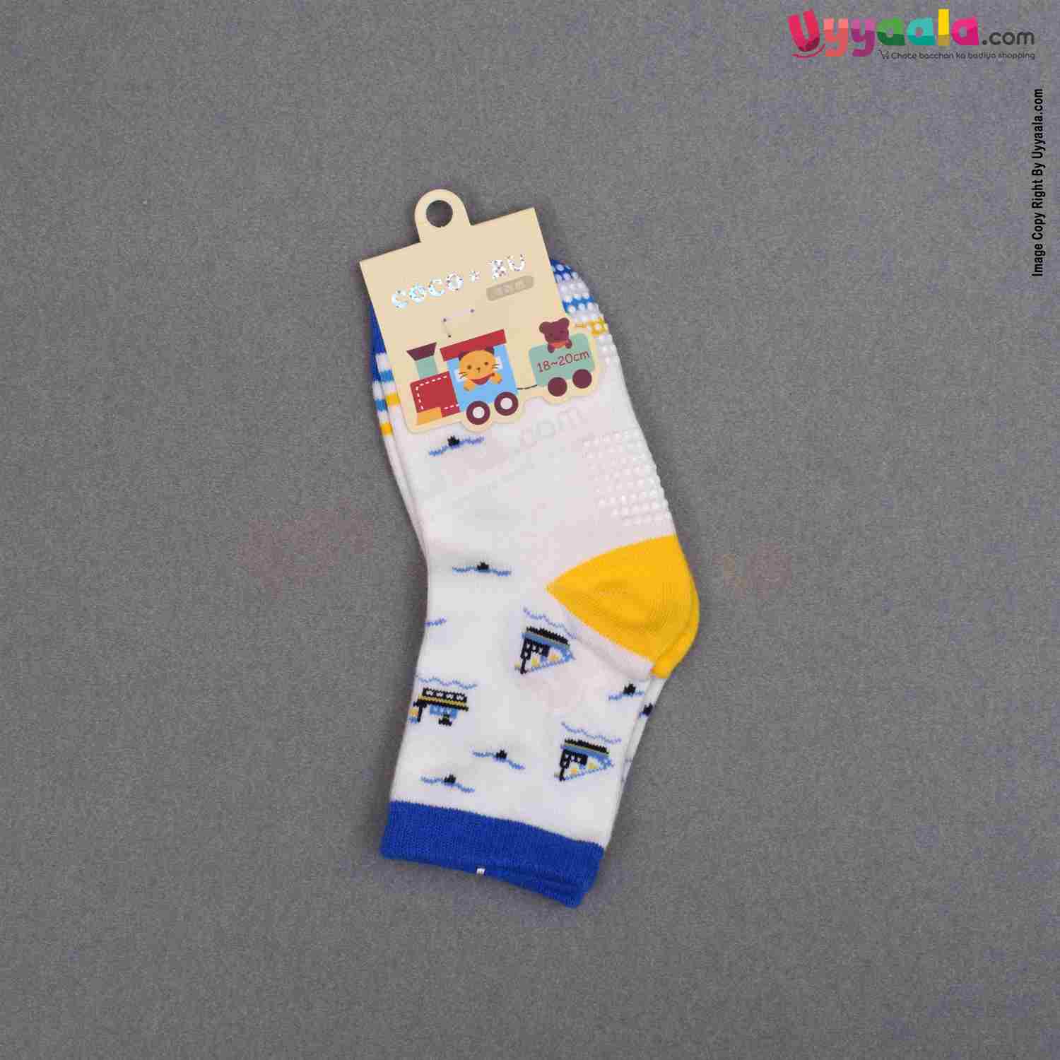 COCO BU Grip Socks Ship Print (18-20cm) - Cream