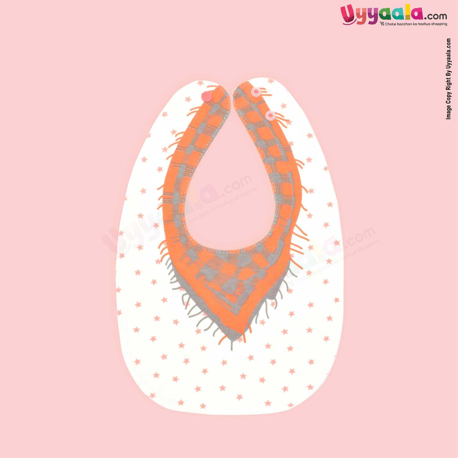 Baby Bib Soft Hosiery Cotton 2 in 1 Usable with Bow & Floral Print for Newborn, Size (29.5*20cm)- Peach & White