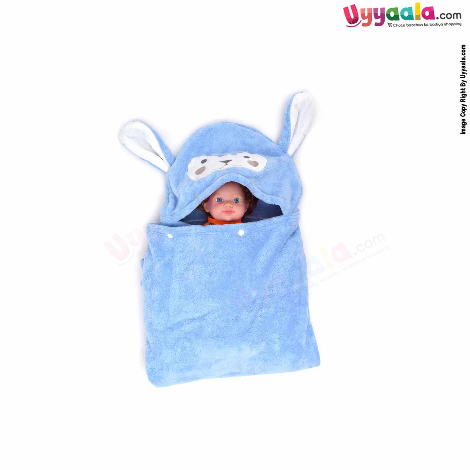 Hooded Fur Blanket with Cartoon Character for Babies, 0-36m - Blue