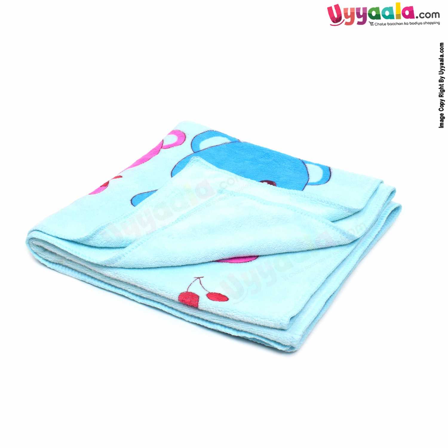 Baby Terry Bath Towel with Animal Print 0+m Age, Size (100*51cm)- Sky Blue