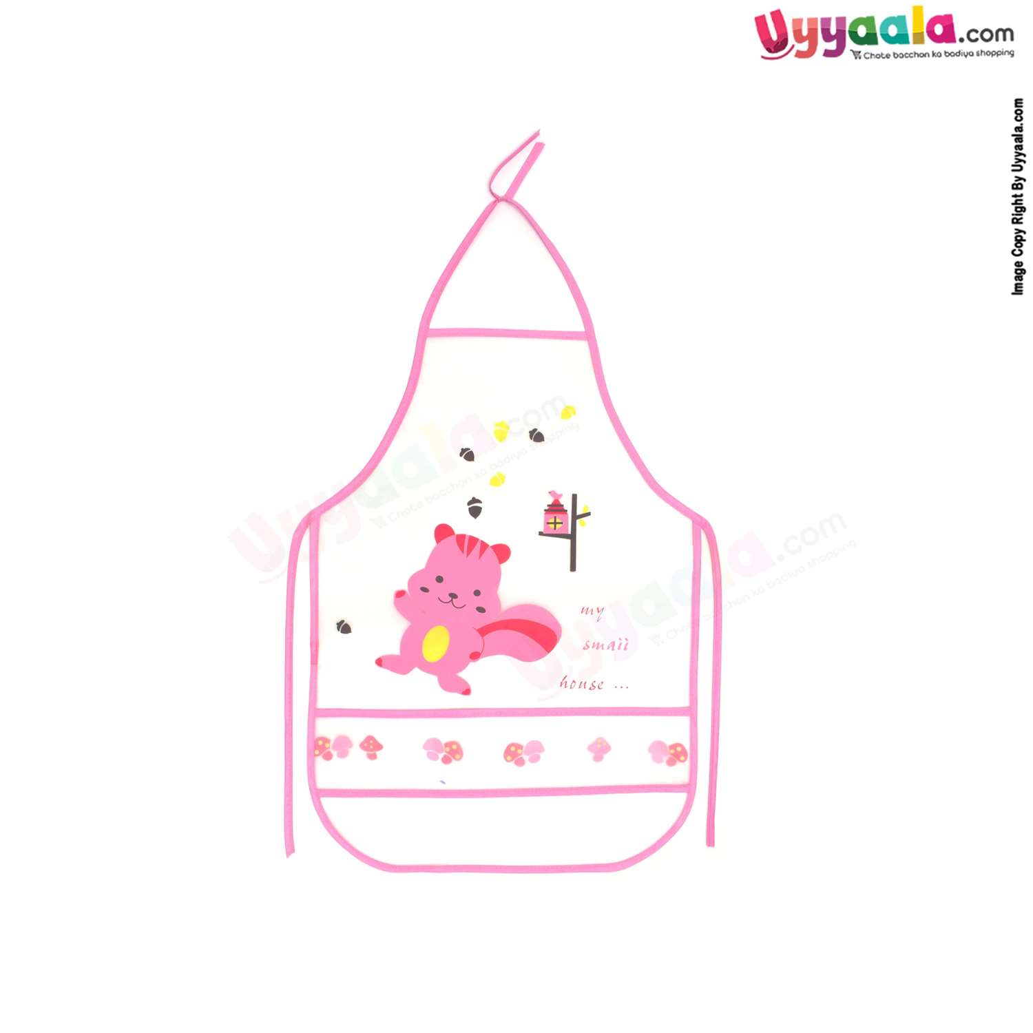 Baby Feeding Bib, Top & Back Tieing Apron Model, Squirrel Print, 1-4Y Age, Size (51*36cm)