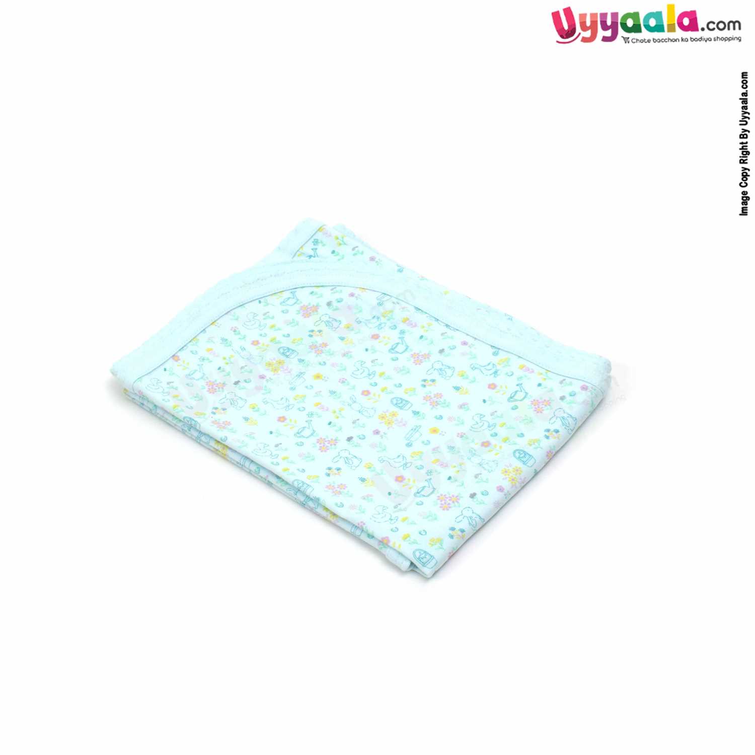 ZERO Baby Bath Soft 100% Cotton Towel with Rabbit & Duck Print 0+m Age, Size (84*76cm)- Light Blue