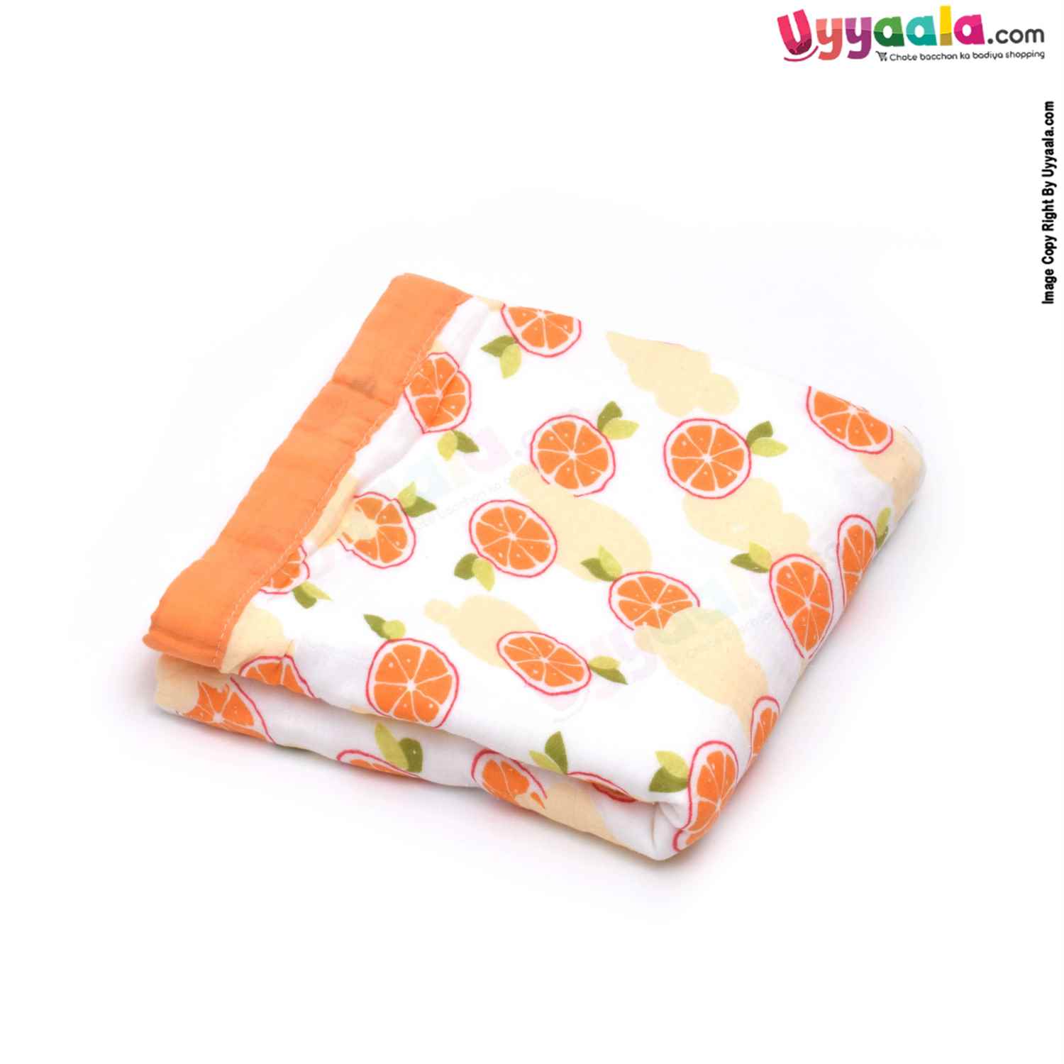 Four Layered Muslin Wrapper with Border , Lime Print for Babies 0+m Age, Size(116*101cm)-White
