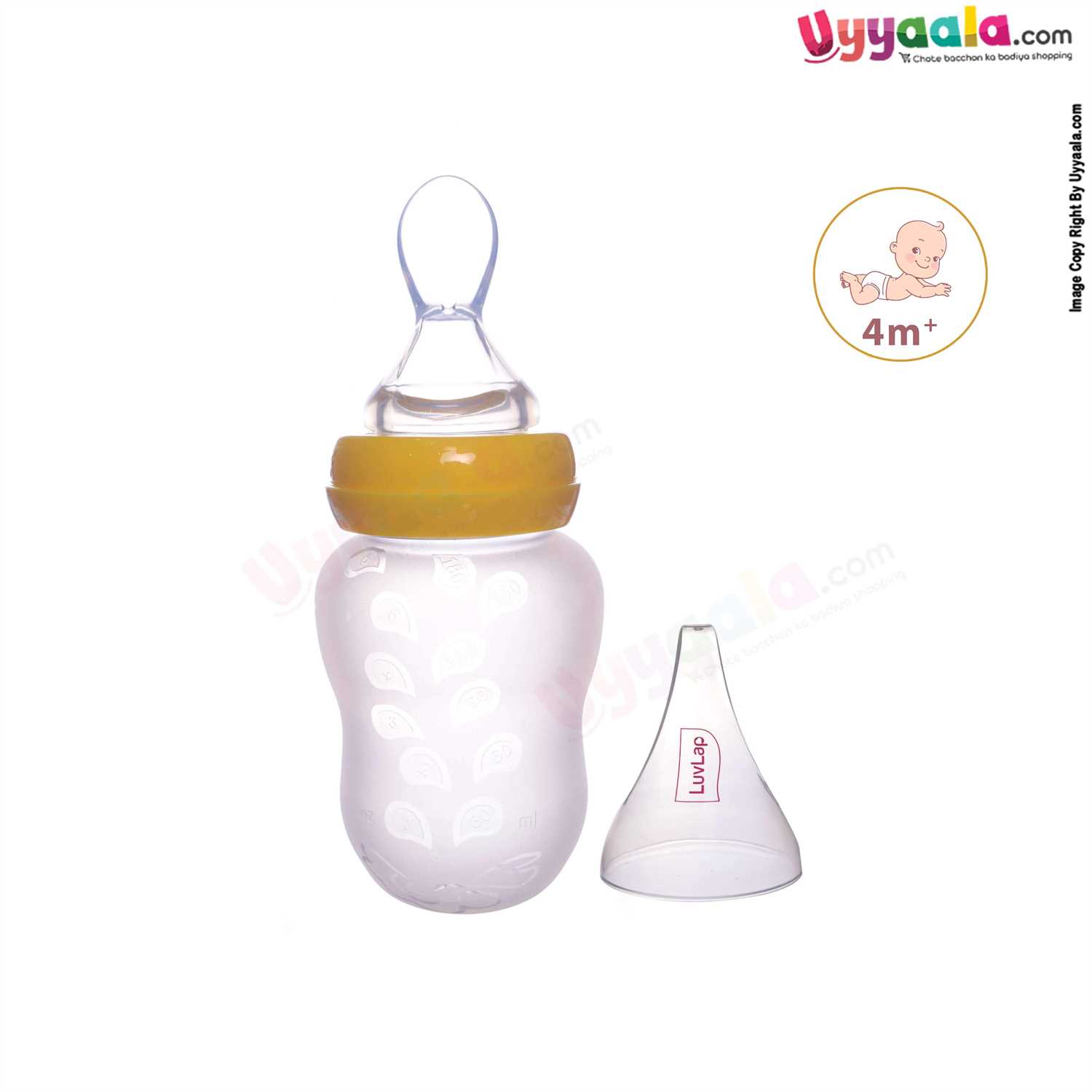 LUVLAP Squeezy Baby Bottle Feeder with Silicone Spoon Tip, 180ml, 4m+age - Yellow