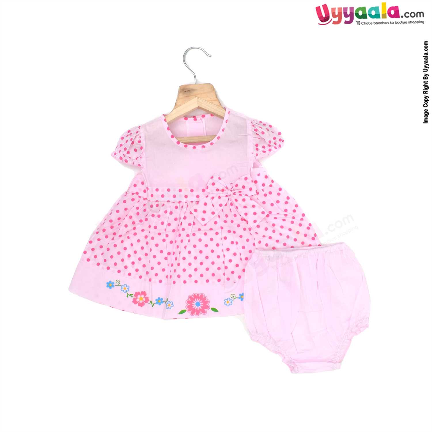 Half Sleeve Baby Frock Dress in Premium Cotton Fabric - Pink, Orange & Blue